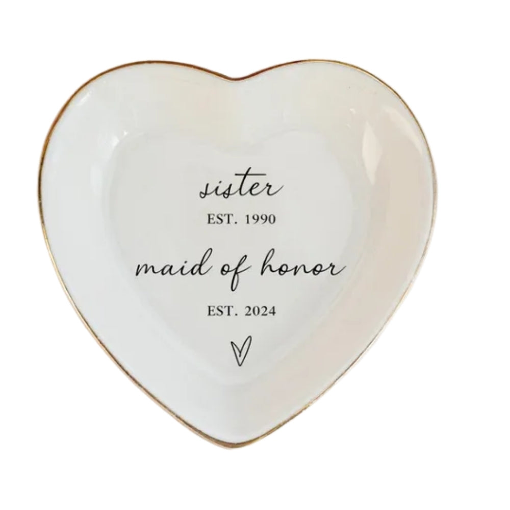 Sister Maid Of Honor Personalized Bridesmaid Wedding Ring Dish, Custom Maid Of Honor Jewelry Dish With Year WD0180