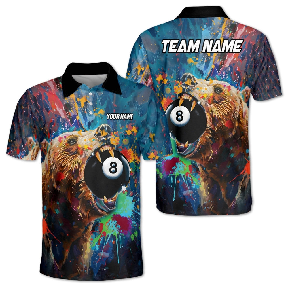Custom Bear 8 Ball Graffiti Billiard Polo Shirt For Mens, Custom Bear Billiard Team Shirts BIF0002