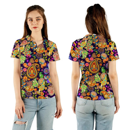Colorful Paisley Women's Golf Polo Shirt, Paisley Golf Shirts For Women GE0422