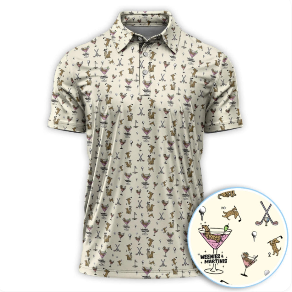Weenies And Martinis Golf Polo Shirt For Men, Dachshund Cocktail Golf Shirts GZ0203
