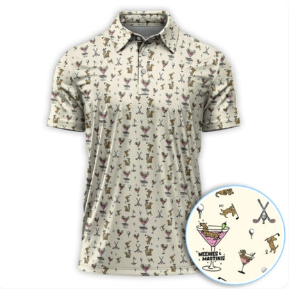 Weenies And Martinis Golf Polo Shirt For Men, Dachshund Cocktail Golf Shirts GZ0203