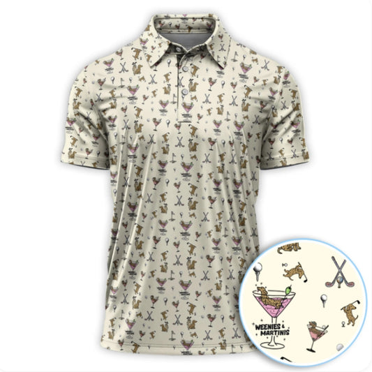 Weenies And Martinis Golf Polo Shirt For Men, Dachshund Cocktail Golf Shirts GZ0203