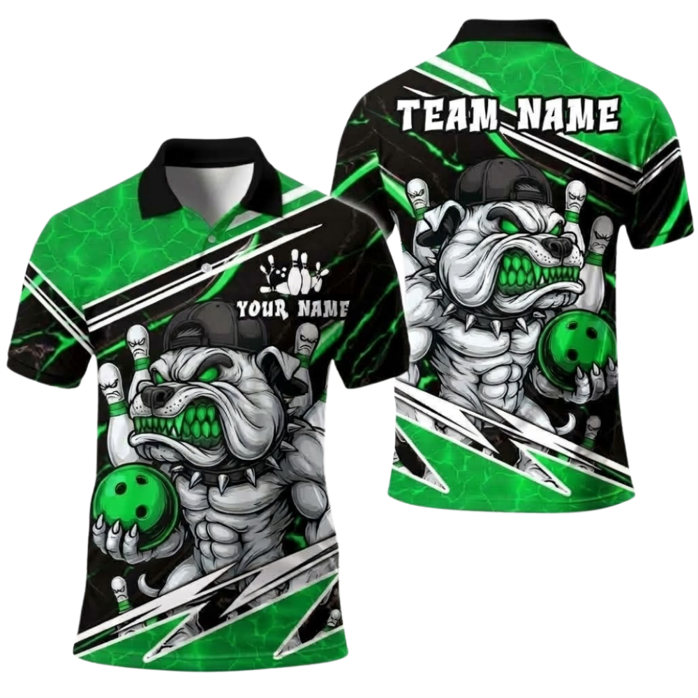 Angry Pitbull Custom Mens Bowling Polo Shirt, Custom Dog Team Bowling Shirt BE0260