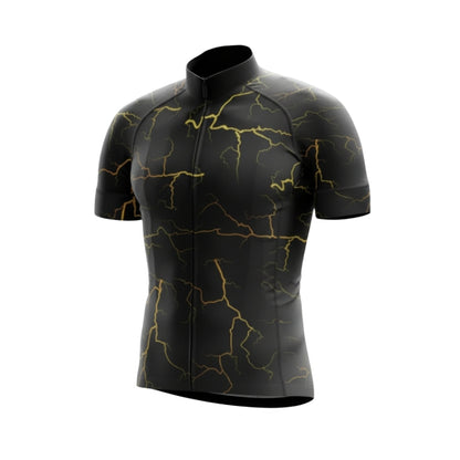 Black And Yellow Thunder Lightning Short Sleeve Men's Cycling Jersey, Thunder Cycling Jerseys CG0683