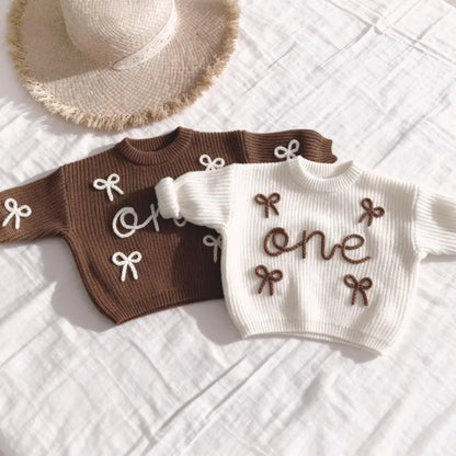 One 1st Birthday Baby Embroidered Knit Sweater, First Birthday Baby Sweatshirt BB0792
