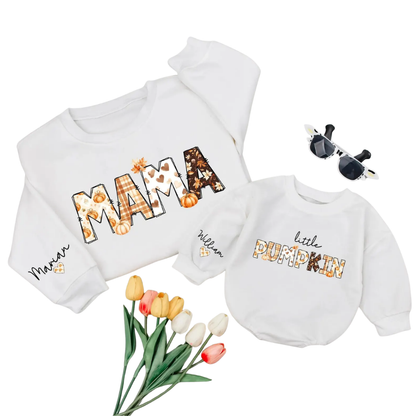 Personalized Little's Pumpkin Dada Mama Sweatshirt Matching, Custom Thanksgiving Family Sweatshirt ET1632