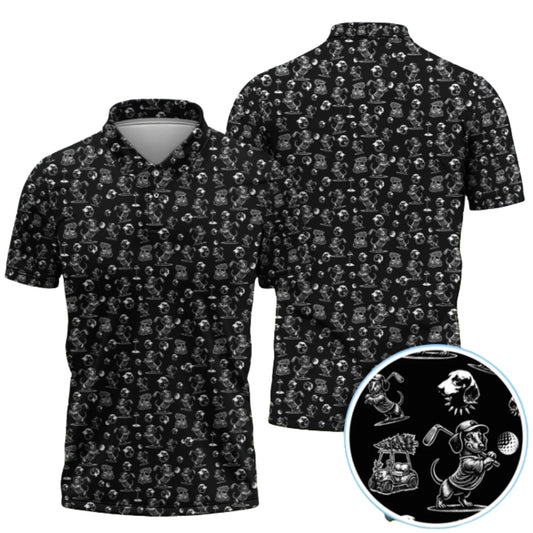 Black And White Wiener Dachshund Golf Polo Shirt Mens, Dachshund Lover Golf Shirts GZ0204