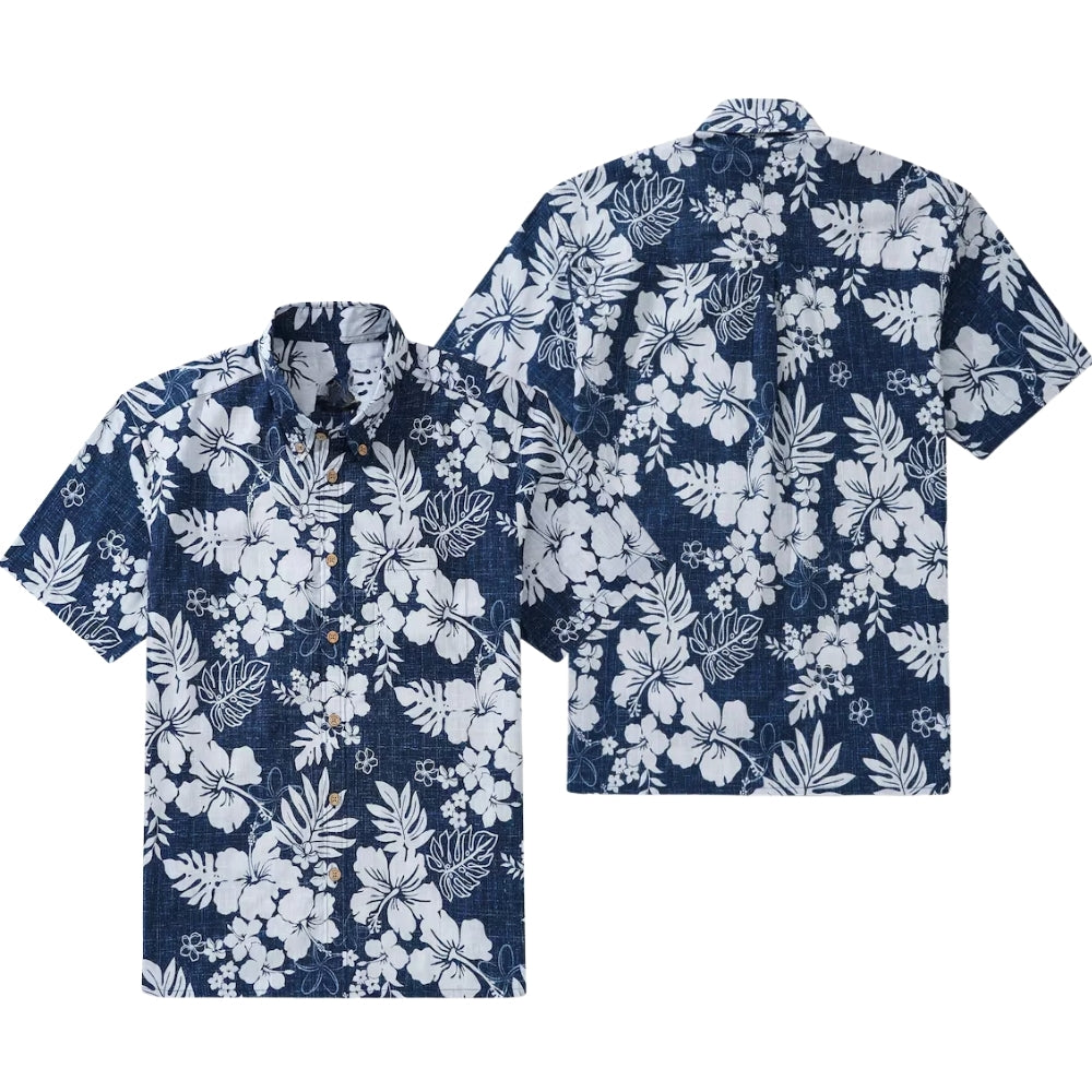 Floral Blue White Hawaiian Shirt For Men Women, Tropical Floral Hawaiian Shirts HE0214