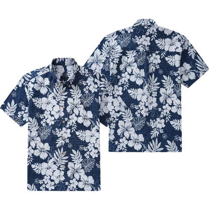 Floral Blue White Hawaiian Shirt For Men Women, Tropical Floral Hawaiian Shirts HE0214