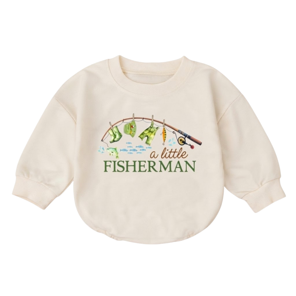 A Little Fisherman Baby Romper Sweatshirt, Fishing Baby Romper Sweater BB0880