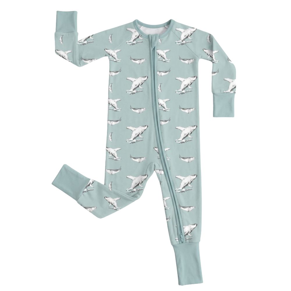 Humpback Whale Blue Baby Convertible Zippy Romper, Whale Baby Convertible Romper BB0812