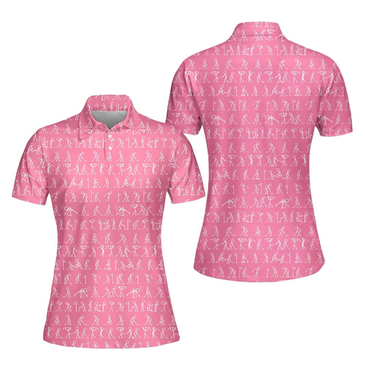 Women's Stickfigures Pink Golf Polo Shirt, Pink Golf Shirts For Ladies  GE0423