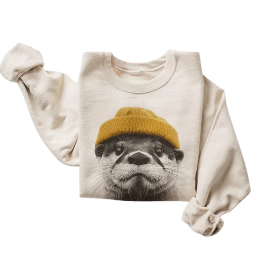 Otter Wearing Beanie Sweatshirt For Women, Otter Lover Sweatshirt 2D0616