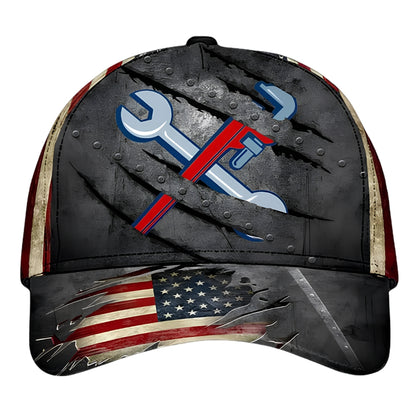 Custom Plumber American Flag Baseball Cap 3D Printed, Personalized Plumber Cap Hat CP0510