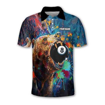 Custom Bear 8 Ball Graffiti Billiard Polo Shirt For Mens, Custom Bear Billiard Team Shirts BIF0002