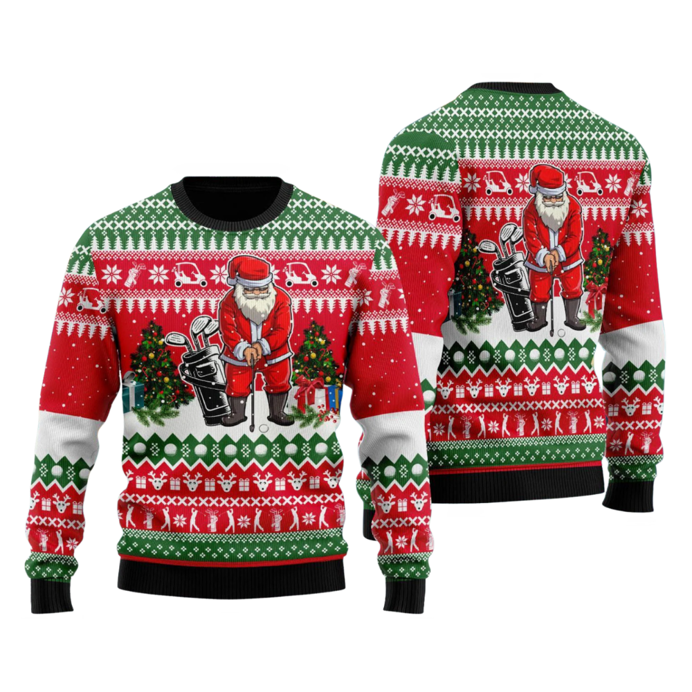 Santa Golfing Ugly Christmas Sweatshirt For Men, Golf Lover Christmas Ugly Sweater 2D1134