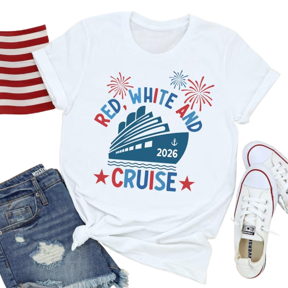 Red White And Cruise Personalized Fourth Of July Family Matching Shirts, Custom Year 4th Of July Family Shirts ET0849