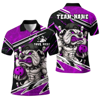 Angry Pitbull Custom Mens Bowling Polo Shirt, Custom Dog Team Bowling Shirt BE0260