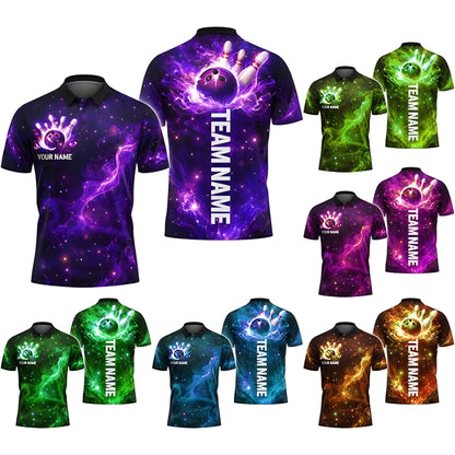 Custom Thunder Black And Purple Bowling Polo Shirt For Mens, Custom Thunder Bowling Shirts Team BZ0347