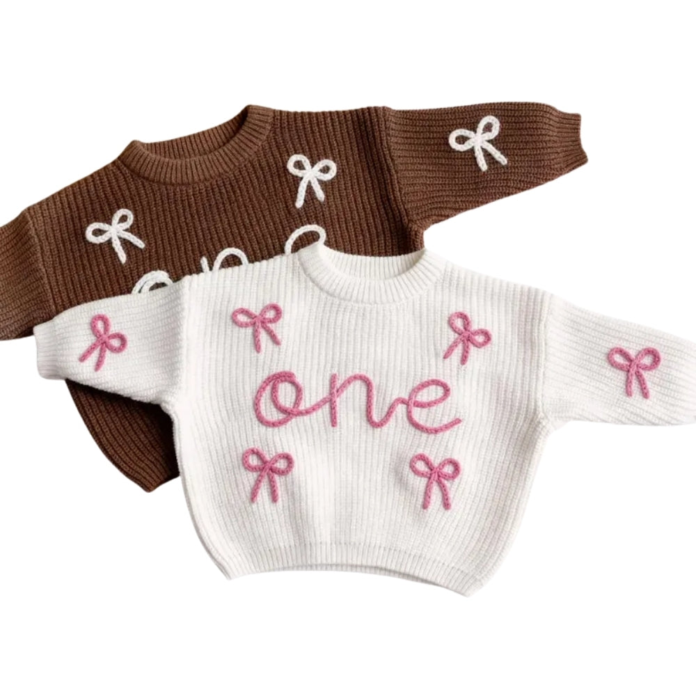 One 1st Birthday Baby Embroidered Knit Sweater, First Birthday Baby Sweatshirt BB0792
