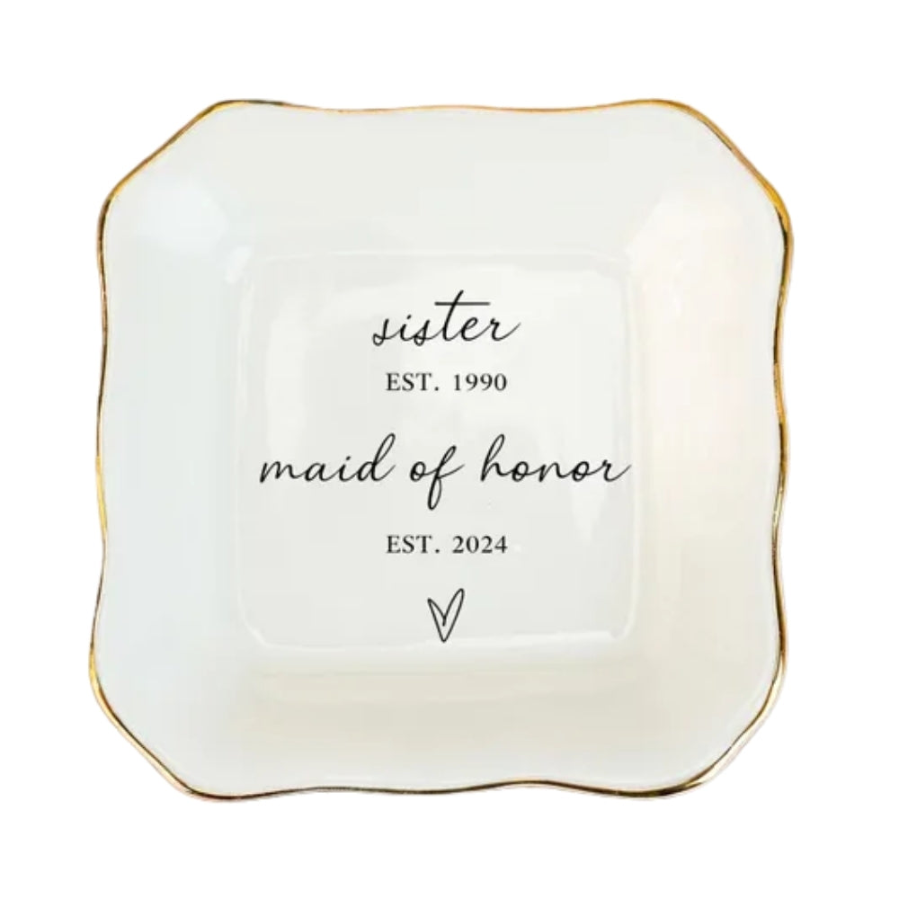 Sister Maid Of Honor Personalized Bridesmaid Wedding Ring Dish, Custom Maid Of Honor Jewelry Dish With Year WD0180