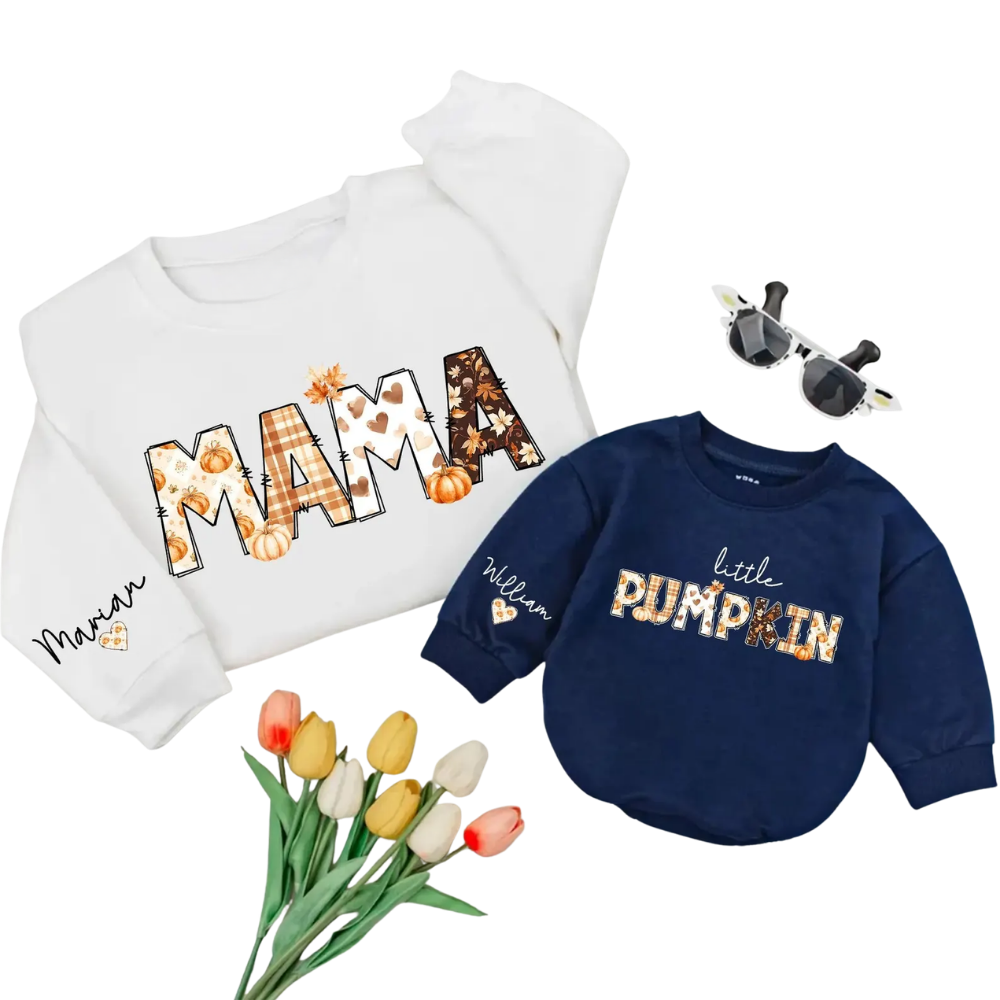 Personalized Little's Pumpkin Dada Mama Sweatshirt Matching, Custom Thanksgiving Family Sweatshirt ET1632