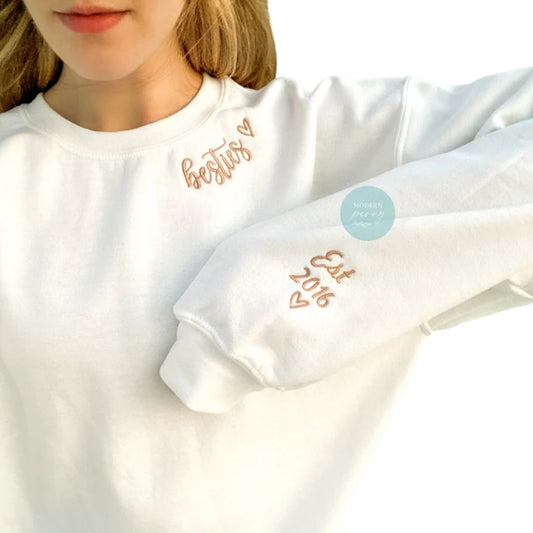 Custom Besties Embroidered Sweatshirt, Custom Matching BFF Sweatshirts 2D0274