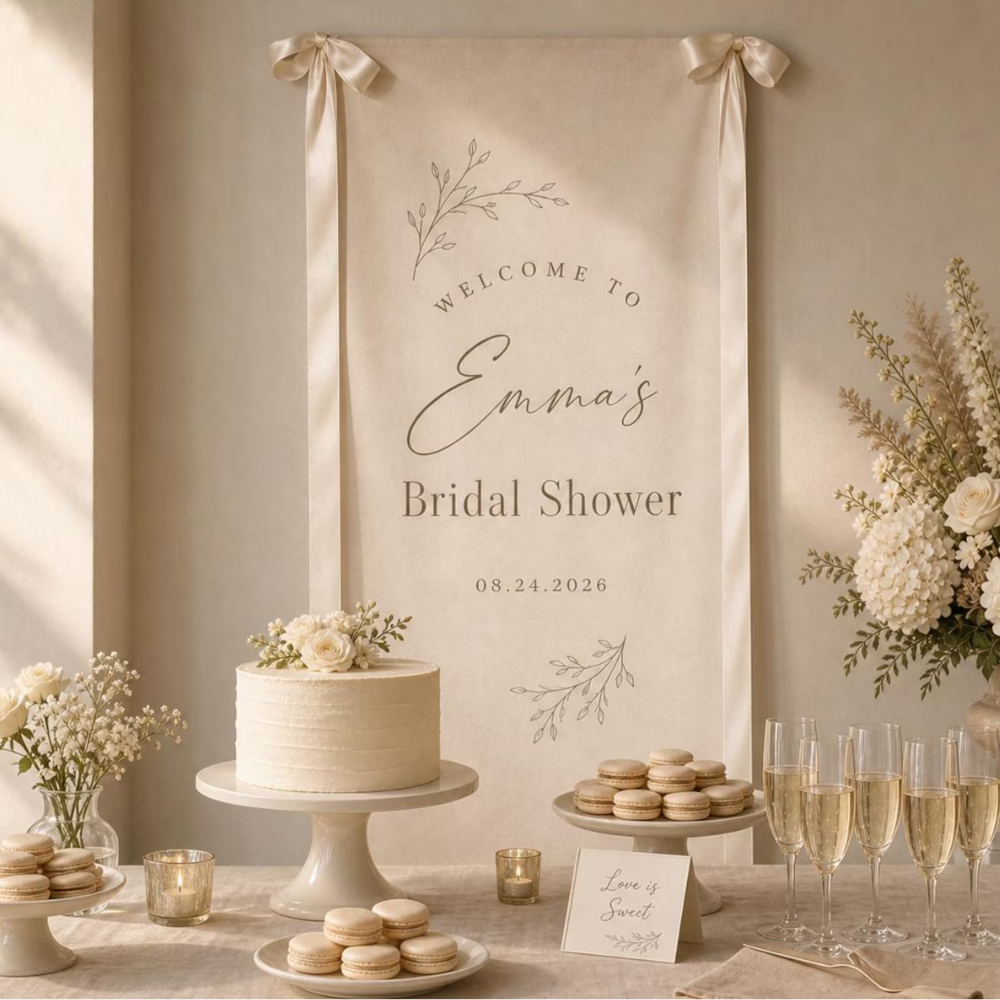 Personalized Bridal Shower Minimalist Fabric Welcome Sign, Custom Bridal Shower Banner WD0458