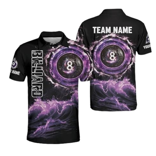 Custom Team Black And Purple 8 Ball Billiard Polo Shirt Mens, Custom 8 Ball Billiard Shirts For Team BIZ0237