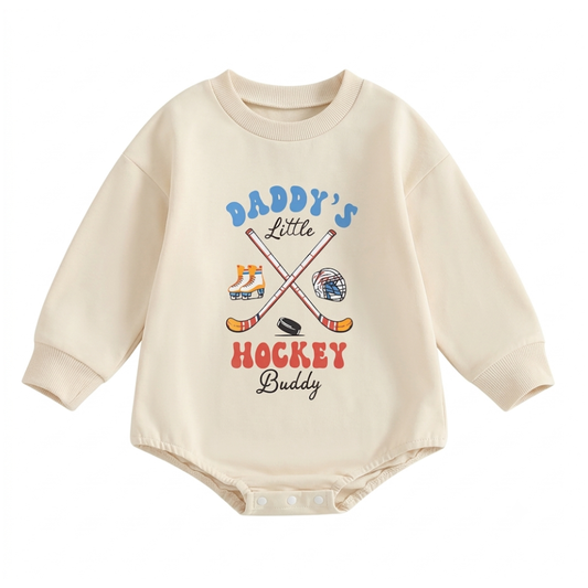 Daddy's Little Hockey Buddy Baby Romper Sweatshirt, Hockey Baby Romper Sweater For Father's Day BB0581