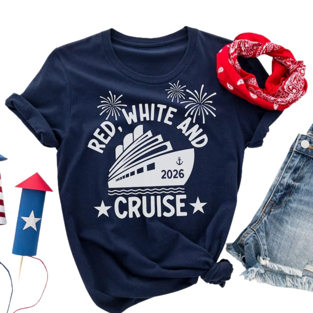 Red White And Cruise Personalized Fourth Of July Family Matching Shirts, Custom Year 4th Of July Family Shirts ET0849