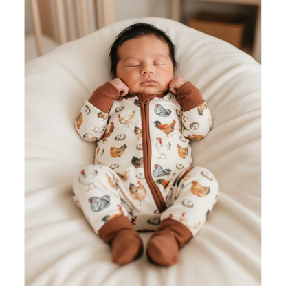 Chicken Baby Romper With Convertible Zipper, Chicken Lover Baby Romper Convertible BB0331