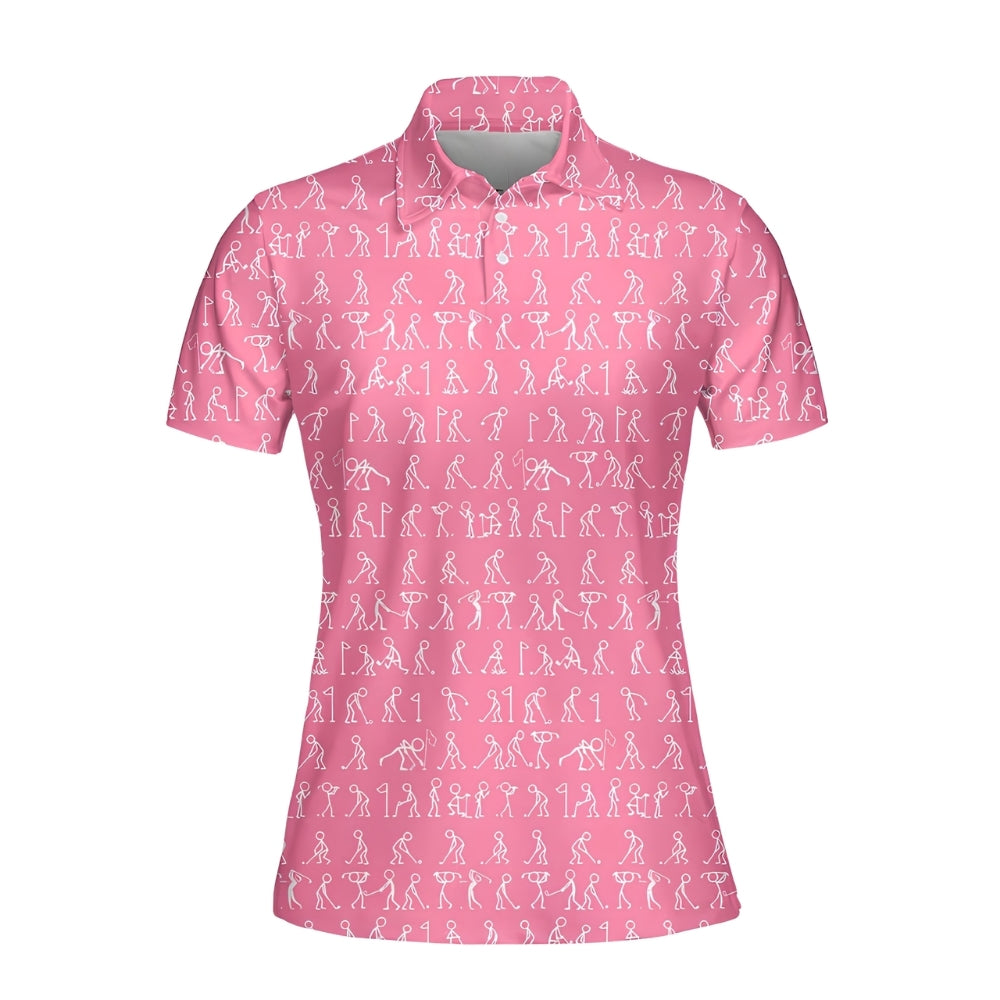 Women's Stickfigures Pink Golf Polo Shirt, Pink Golf Shirts For Ladies  GE0423