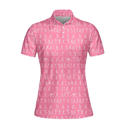 Women's Stickfigures Pink Golf Polo Shirt, Pink Golf Shirts For Ladies  GE0423