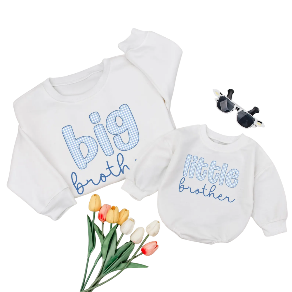 Big Brother Little Brother Blue Gingham Matching Sweatshirt, Sibling Brother Sweatshirt ET1633