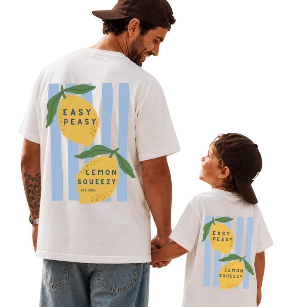 Easy Peasy Lemon Squeezy Custom Dad Son Matching T Shirt With Year, Custom Lemon Matching Family Shirts ET0970