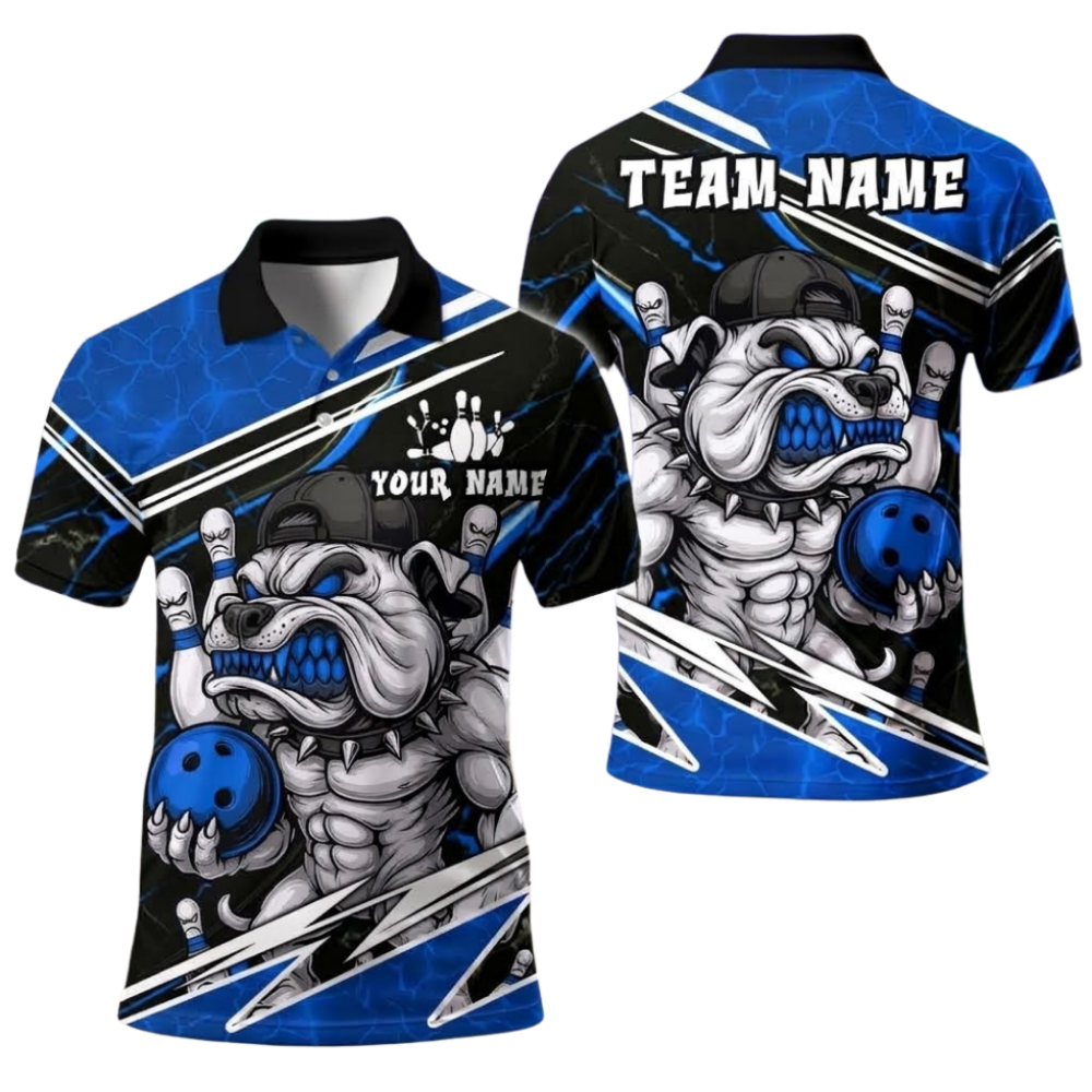 Angry Pitbull Custom Mens Bowling Polo Shirt, Custom Dog Team Bowling Shirt BE0260