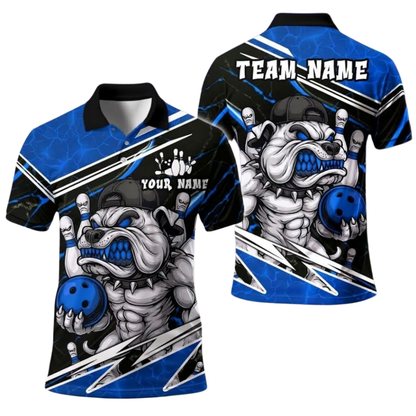 Angry Pitbull Custom Mens Bowling Polo Shirt, Custom Dog Team Bowling Shirt BE0260