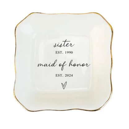 Sister Maid Of Honor Personalized Bridesmaid Wedding Ring Dish, Custom Maid Of Honor Jewelry Dish With Year WD0180