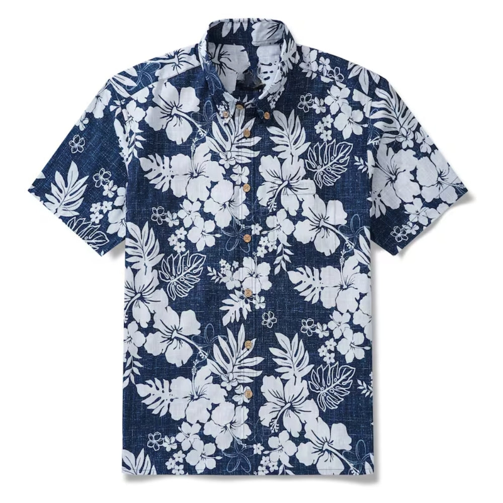 Floral Blue White Hawaiian Shirt For Men Women, Tropical Floral Hawaiian Shirts HE0214