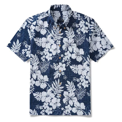 Floral Blue White Hawaiian Shirt For Men Women, Tropical Floral Hawaiian Shirts HE0214