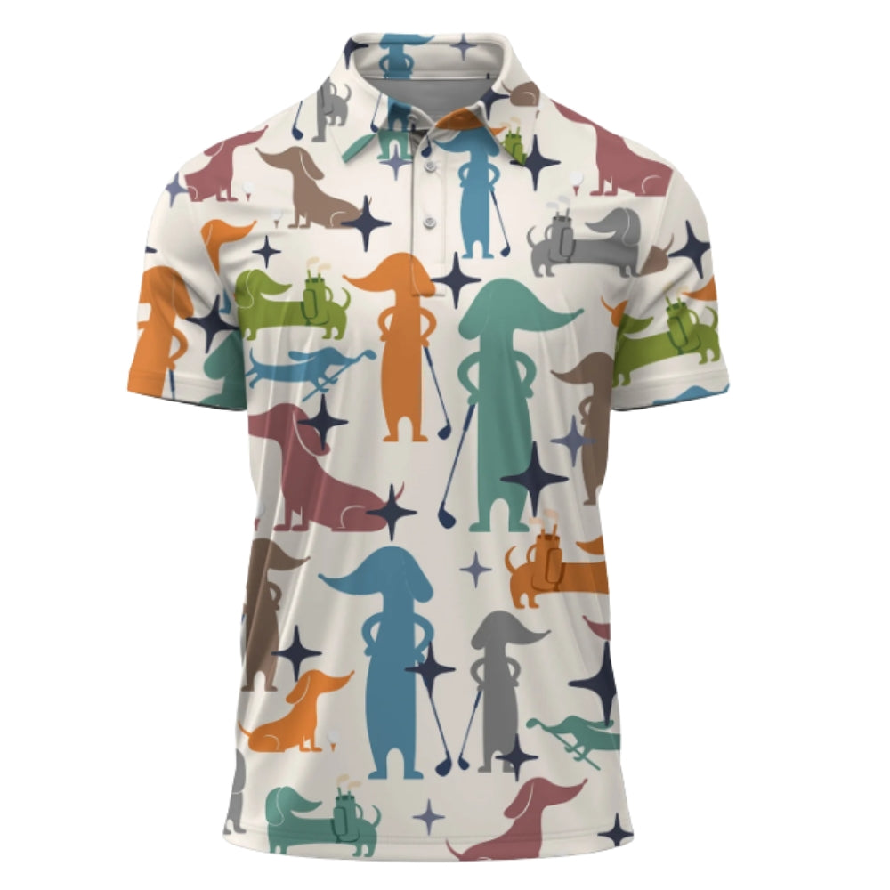 Multicolor Dachshund Men's Golf Polo Shirt, Wiener Dachshund Golf Shirts GZ0205