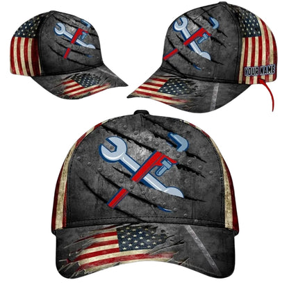 Custom Plumber American Flag Baseball Cap 3D Printed, Personalized Plumber Cap Hat CP0510