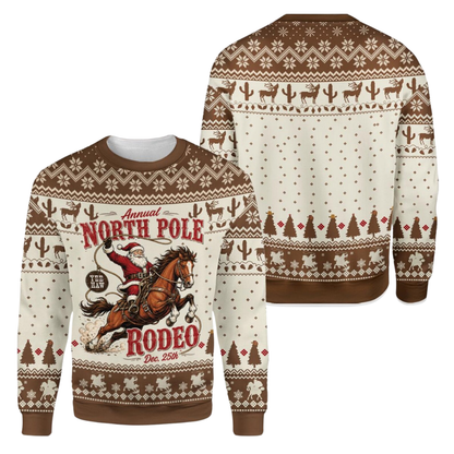 North Pole Rodeo Santa Ugly Christmas Sweatshirt 3D Printed, Western Christmas Sweatshirt For Men 2D1135