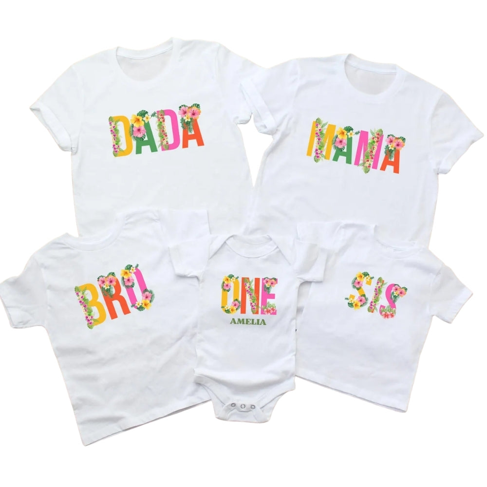 Custom Floral Matching 1st Birthday Family T Shirts, Custom Floral First Birthday Shirts For Family ET0283