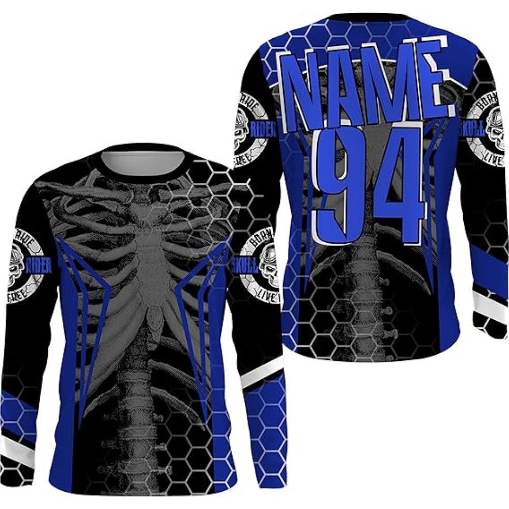 Custom Men's Skeleton Black And Green Dirt Bike Shirt For Men, Custom Skeleton Motocross Racing Jerseys MZ0016