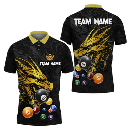 Custom Dragon Black And Yellow Billiard Men Polo Shirt, Custom Dragon Billiard Shirts For Team BIE0028