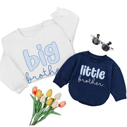Big Brother Little Brother Blue Gingham Matching Sweatshirt, Sibling Brother Sweatshirt ET1633