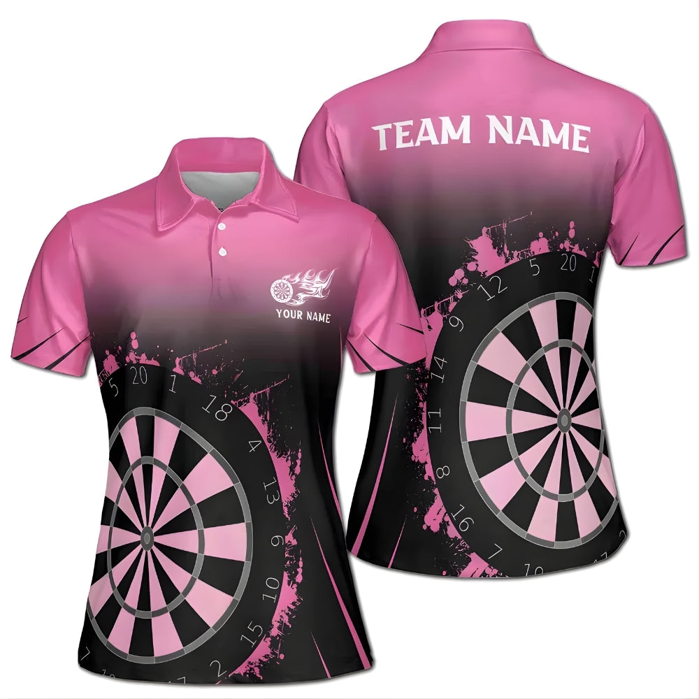 Custom Black Pink Darts Team Polo Shirts For Women, Custom Darts Shirts For Ladies DE0059