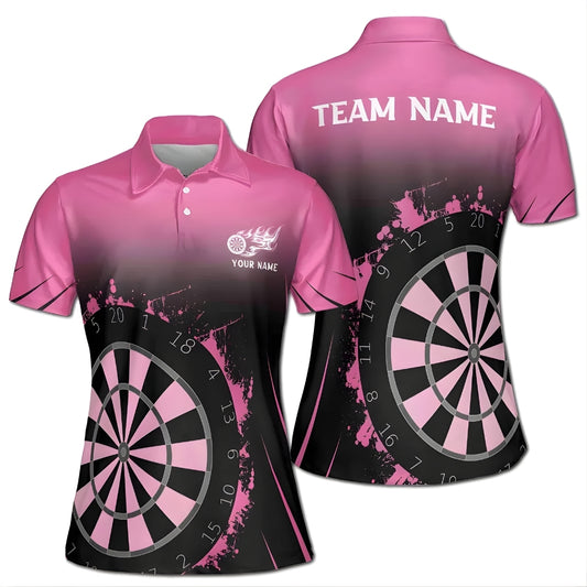 Custom Black Pink Darts Team Polo Shirts For Women, Custom Darts Shirts For Ladies DE0059